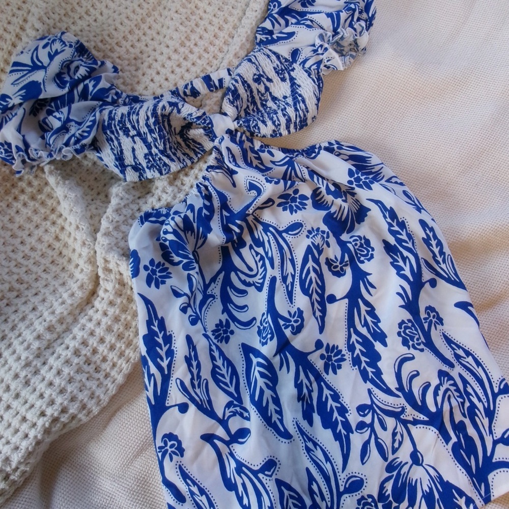 Blue and White Floral Women's Sun Dress